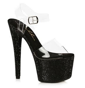 709-ZINA 7" BLACK STILETTO WITH RHINESTONES PLATFORM SANDAL  : SALE 50% OFF