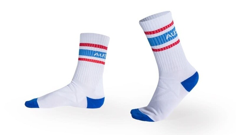 AUSSIEBUM WHITE SOCKS WITH 2 TONE STRIPES
