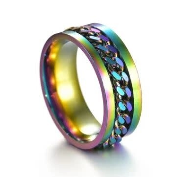 RAINBOW MULTICOLOR RING WITH WRAP AROUND CHAIN