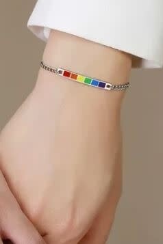 RAINBOW BAR ENAMEL THIN CHAIN BRACELET