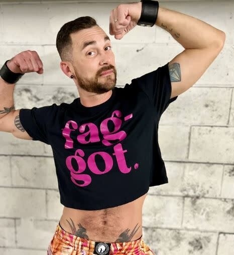 HORSE & HORN FAG-GOT CROP TOP BLACK & HOT PINK