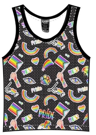 KNOBS PRIDE STICKERS BLACK MESH TANK KNOBS PRIDE STICKERS BLACK MESH TANK