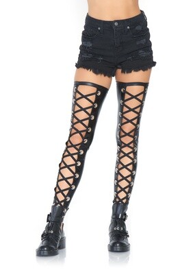 WET LOOK FOOTLESS LACE UP W/ OVERSIZED GROMMET