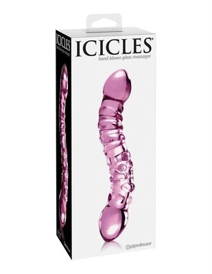 ICICLES NO55 DOUBLE SIDED TEXTURED GLASS DILDO 9inch PINK