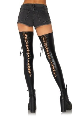 WET LOOK LACE UP THIGH HIGH BLACK SMALL/MEDIUM