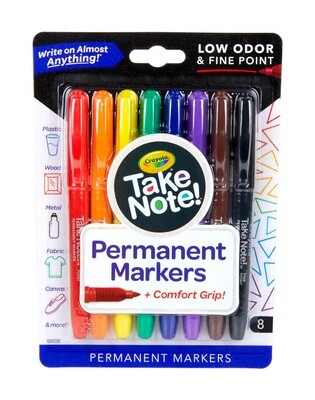 CRAYOLA TAKE NOTE PERMANENT MARKERS, 8 CT
