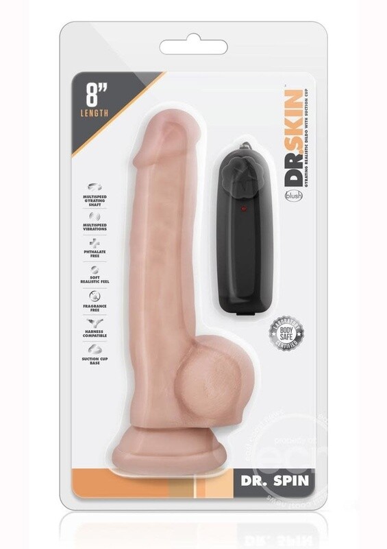 DR SKIN DR SPIN GYRATING DILDO WITH SUCTION CUP 8.5" VANILLA