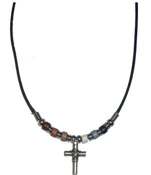 CERAMIC BEAR PRIDE CROSS NECKLACE