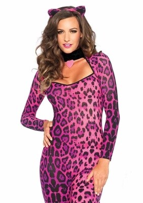 PRETTY PINK PUSSYCAT BODY SUIT & CAT EARS COSTUME