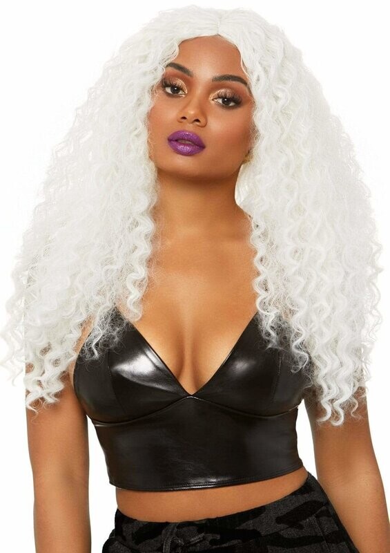 LEG AVENUE 29" LONG CURLY WIG WHITE