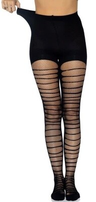 DOUBLE LAYER SHREDDED SPANDEX AND FISHNET TIGHTS BLACK ONE SIZE