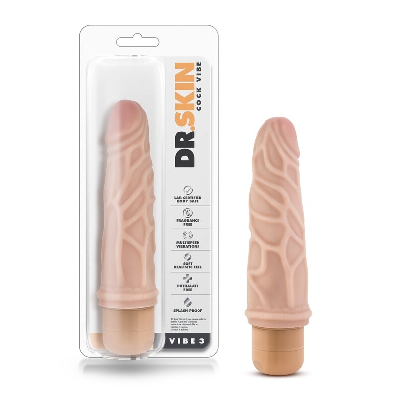 DR SKIN COCK VIBE 03 BEIGE VIBRATING DILDO 7.25"