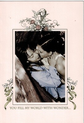 VALENTINE CARD-WOMEN KISSING, FILL MY WORLD W/ WON VALENTINE CARD-WOMEN KISSING, FILL MY WORLD W/ WON