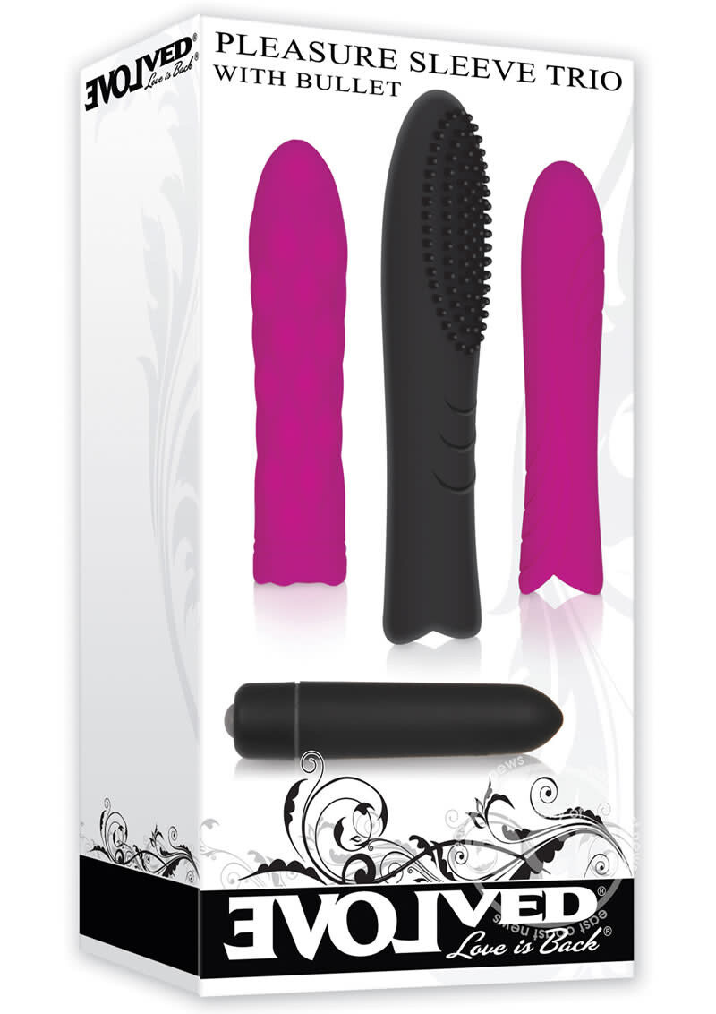 EVOLVED PLEASURE SILICONE SLEEVE TRIO W/ BULLET EVOLVED PLEASURE SILICONE SLEEVE TRIO W/ BULLET