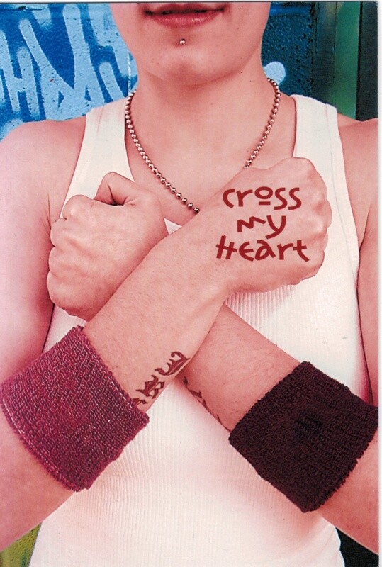 VALENTINE CARD-CHICK IN TANK W/ ARMS CROSSED, CROSS MY HEART