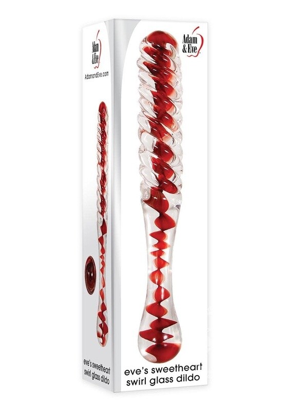 ADAM & EVE SWEETHEART SWIRL GLASS 8.9" CLEAR & RED
