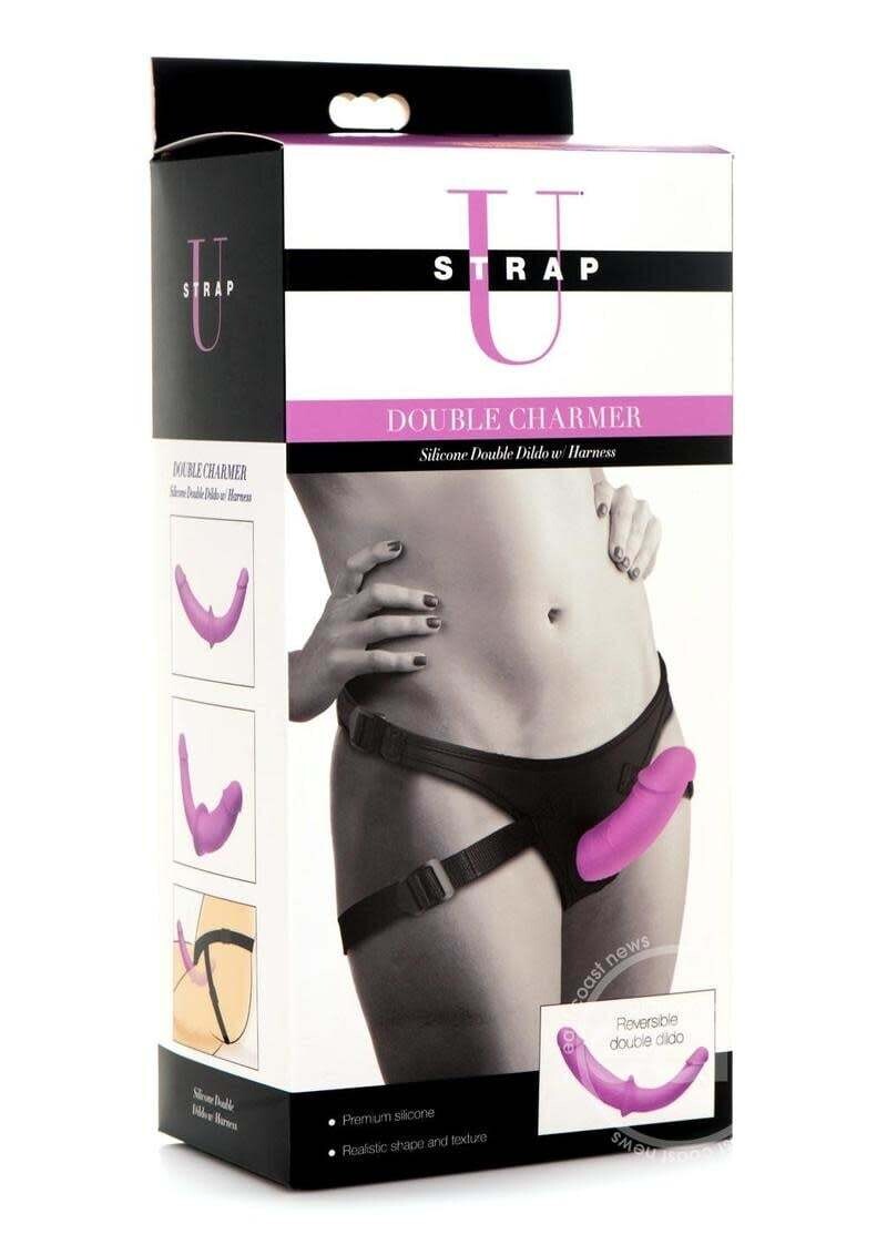 STRAP U DOUBLE CHARMER SILICONE DOUBLE DILDO WITH HARNESS