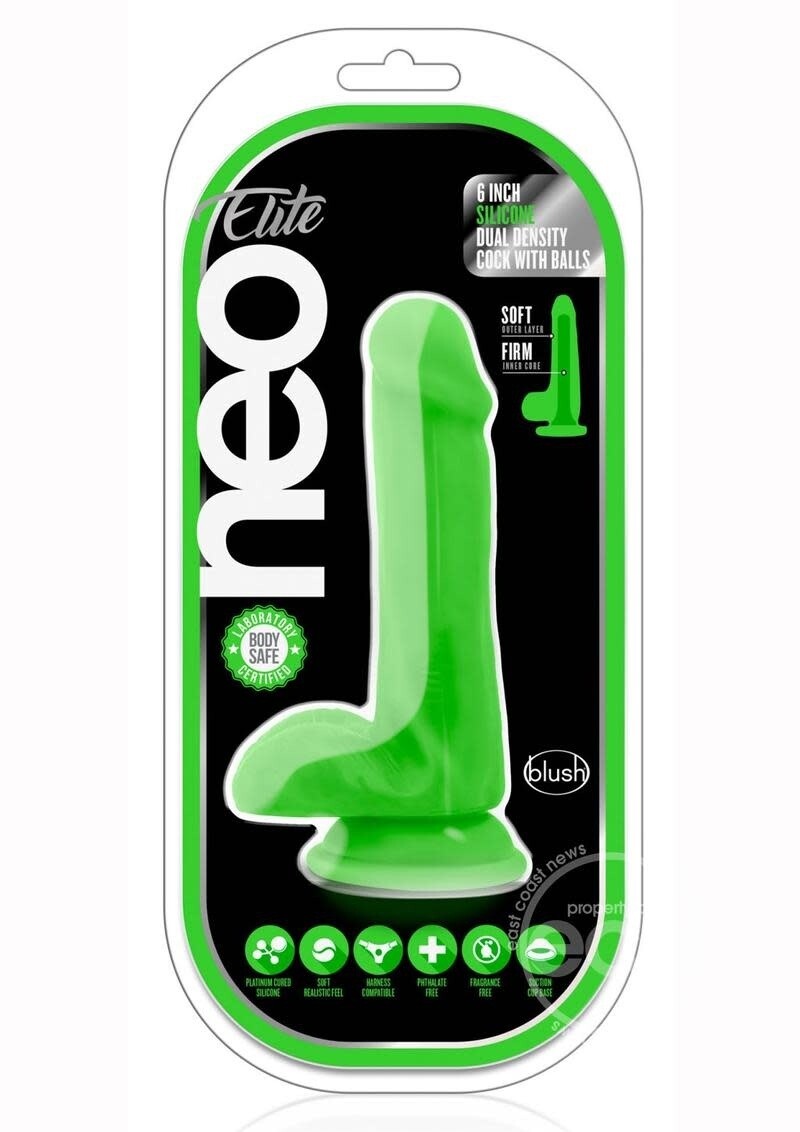 NEO ELITE DUAL DENSITY COCK W/BALLS 6" GREEN