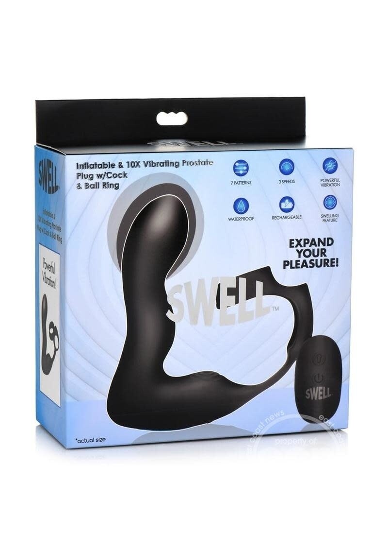 SWELL 10X INFLATABLE SILICONE VIBE PLUG WITH COCK & BALL RING SWELL 10X INFLATABLE SILICONE VIBE PLUG WITH COCK & BALL RING