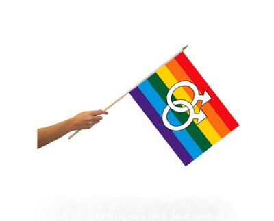 RAINBOW GAY PARADE FLAG 12" X 18"(MALE SYMBOL)