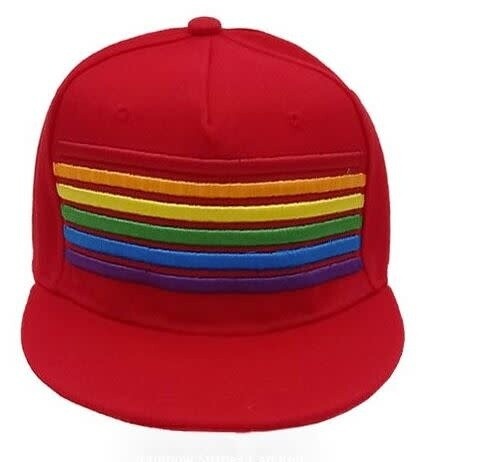 RAINBOW EMBROIDERED STRIPES CAP RED
