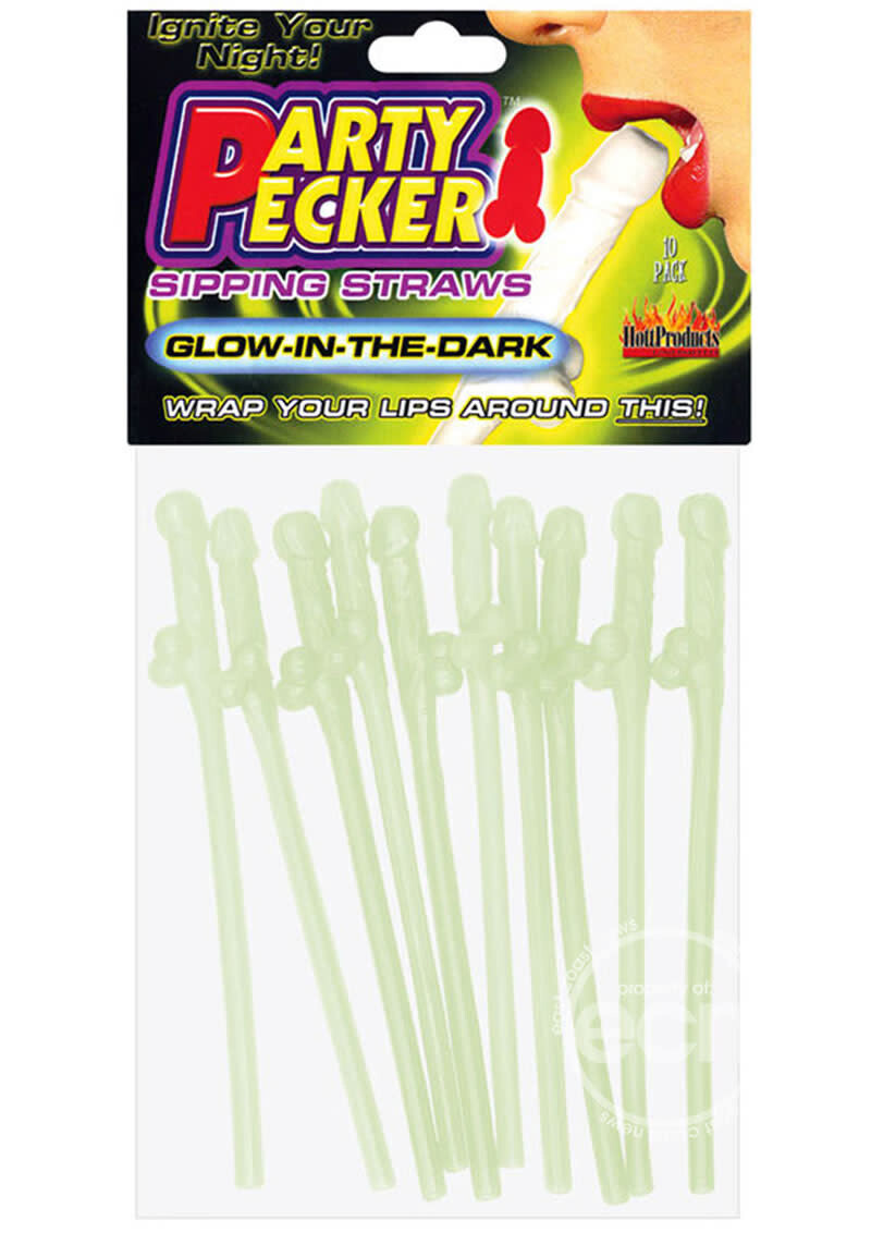 PARTY PECKER SIPPING STRAWS GLOW IN THE DARK 10pk