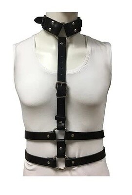 ROUGE LEATHER BODY HARNESS WITH CHOKER