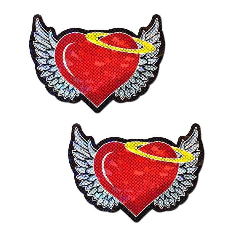 PASTEASE ANGEL HEART RED GLITTER HEARTS WITH WINGS PASTIES (DISC.)
