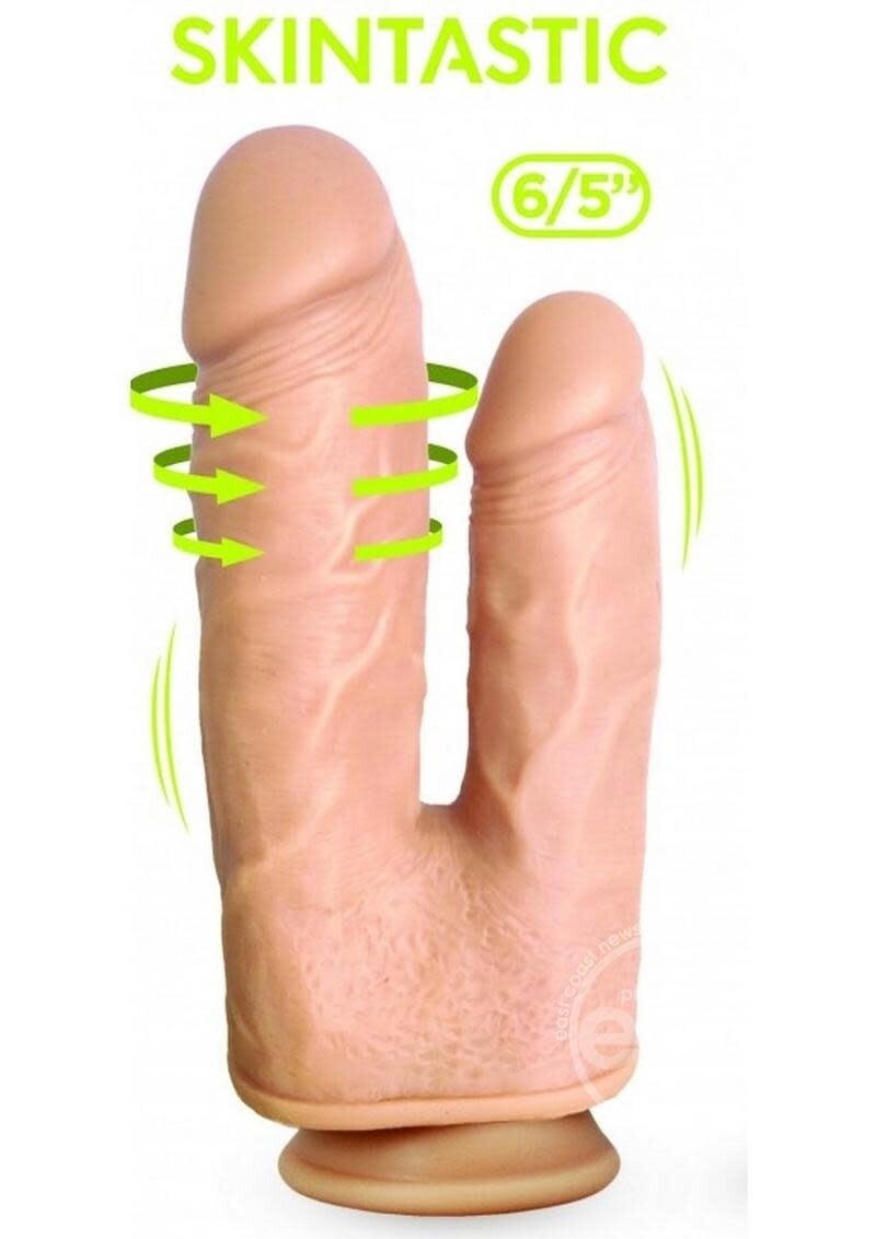 SKINTASTIC VIBRATING & ROTATION DOUBLE PENETRATION DUPLEXXX SILICONE 6"/5" VANILLA
