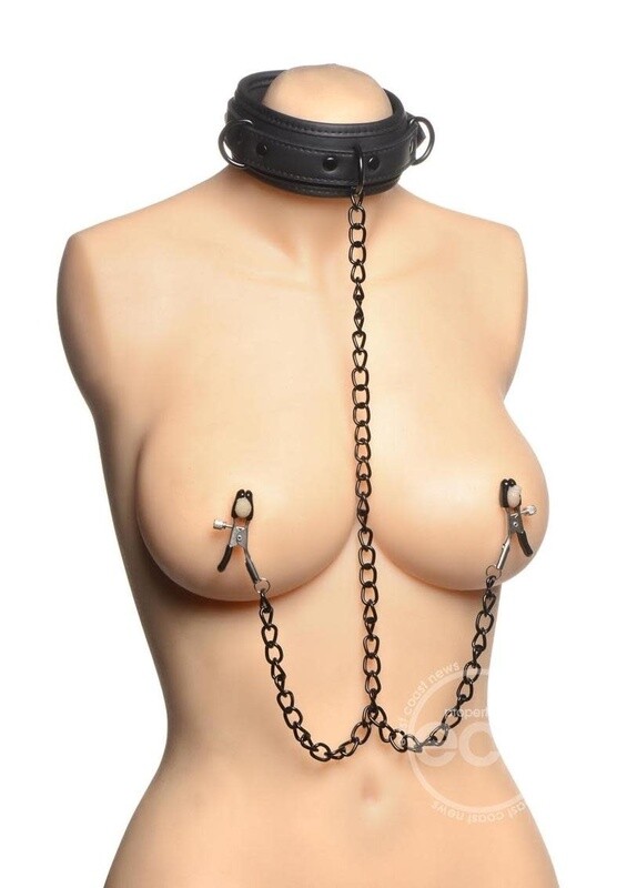 MASTER SERIES COLLARED TEMPTRESS COLLAR WITH NIPPLE CLAMPS