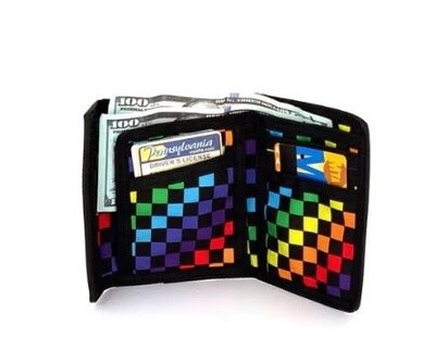 FYDELITY 80's RFID DATA PRTOTECTION INDY WALLET CHECKERED RAINBOW