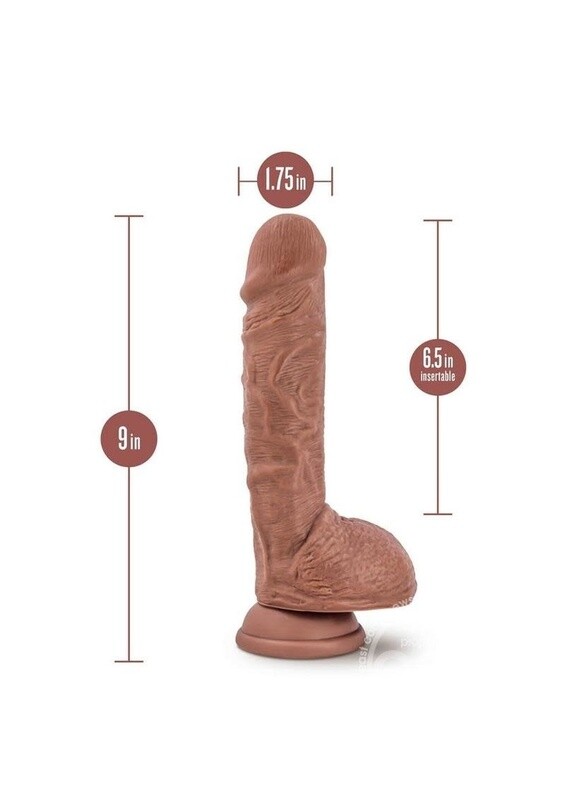 AU NATUREL BIG BILLY DUAL DENSITY DILDO WITH BALLS 9" CARAMEL
