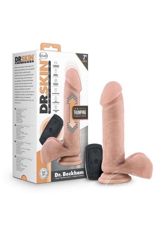 DR SKIN SILICONE DR BECKHAM RECHARGEABLE THUMPING DILDO 7" VANILLA