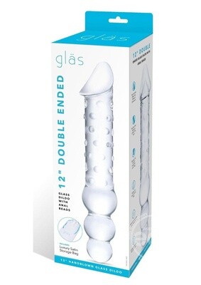 GLAS DOUBLE ENDED CLEAR DILDO WITH ANAL BEADS 12