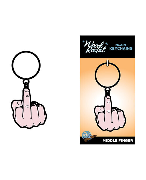 WOOD ROCKET ENAMEL KEYCHAIN MIDDLE FINGER