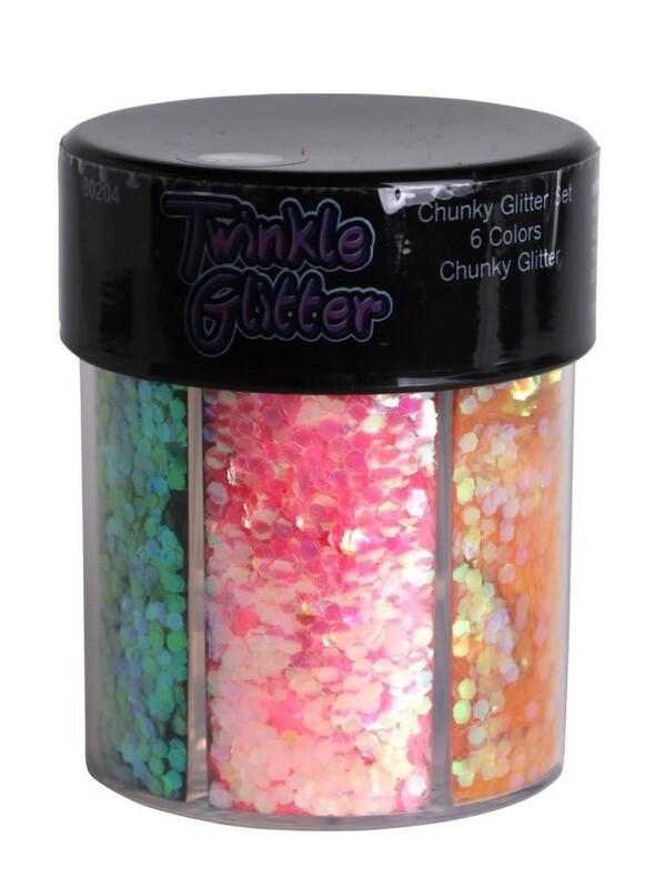 CHUNKY GLITTER 6 COLOR OVAL BOTTLE  1.5 OZ