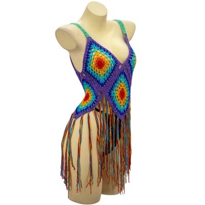 RAINBOW CROCHET TOP WITH FRINGES