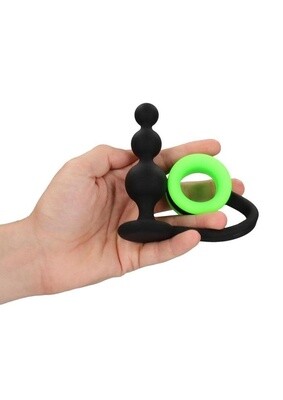 OUCH! BEADS BUTT PLUG WITH COCK RING SILICONE GLOW IN THE DARK