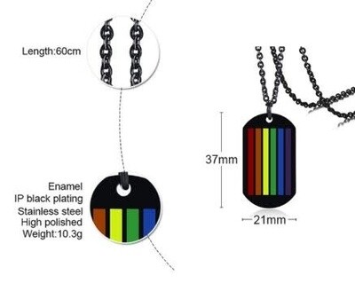 BLACK STAINLESS STEEL DOG TAG WITH RAINBOW STRIPES