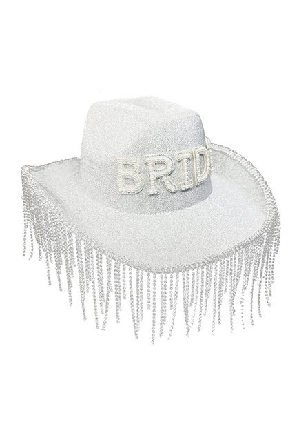 BRIDE COWBOY HAT WITH RHINESTONE TASSELS