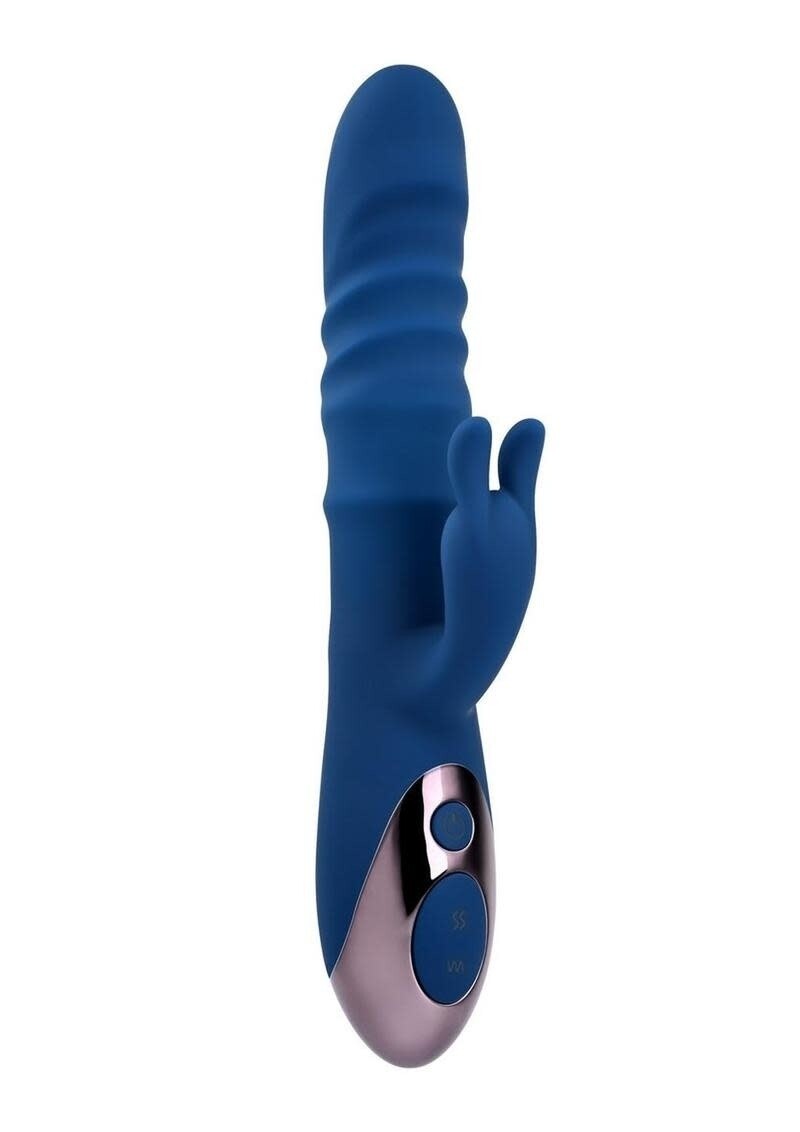 THE RINGER RECHARGEABLE SILICONE RABBIT VIBRATOR BLUE