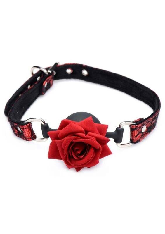 MASTER SERIES SILICONE BALL GAG WITH ROSE RED & BLACK