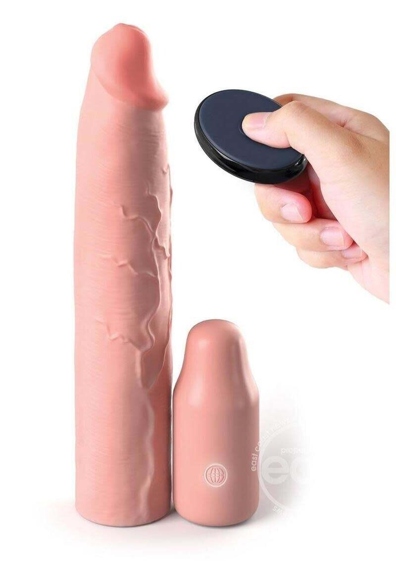 FANTASY X-TENSIONS ELITE SILICONE 9" VIBRATING SLEEVE WITH REMOTE VANILLA