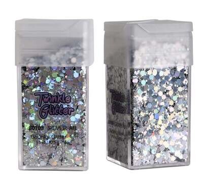 MIXED SIZED GLITTER-SQUARE BOTTLE SILVER AB 1.5 OZ