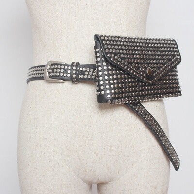 PU AND RHINESTONE BELTED FANNY PACK