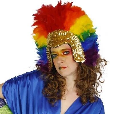 ZUCKER RAINBOW FEATHER SEQUIN HEADDRESS WITH GOLD SEQUINS