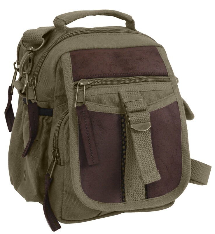 ROTHCO CANVAS & LEATHER TRAVEL SHOULDER BAG OLIVE DRAB