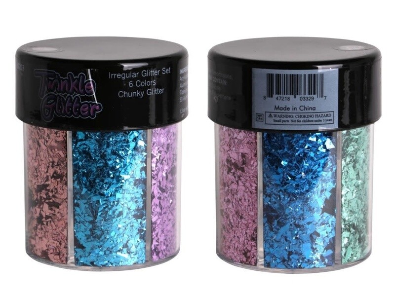 IRREGULAR CUT 6 COLOR GLITTER OVAL BOTTLE 1.5oz