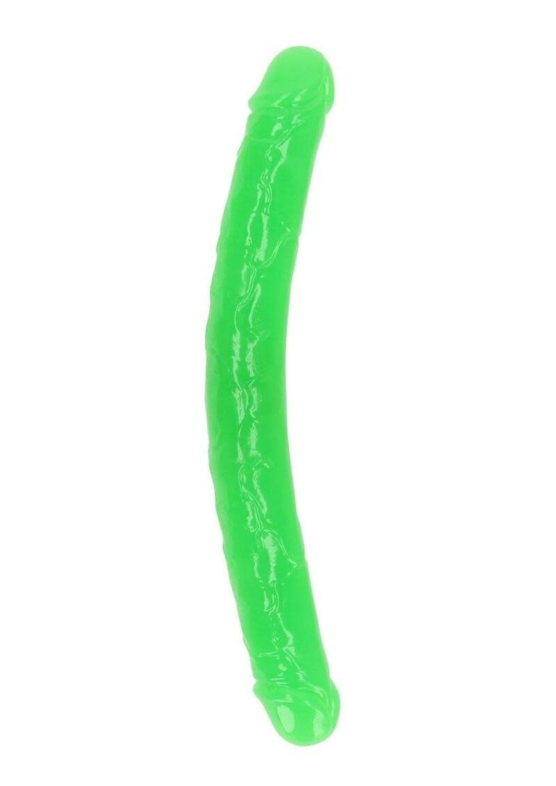 REAL ROCK DOUBLE DONG GLOW IN THE DARK DILDO 15", Color: GREEN