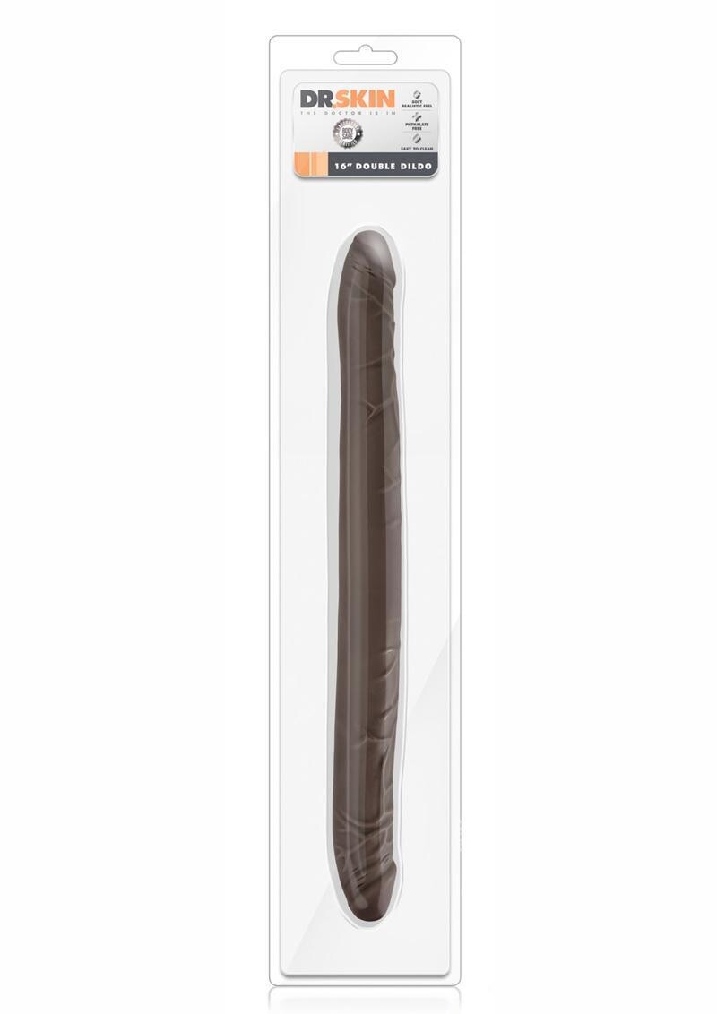 DR SKIN DOUBLE DILDO 16" CHOCOLATE